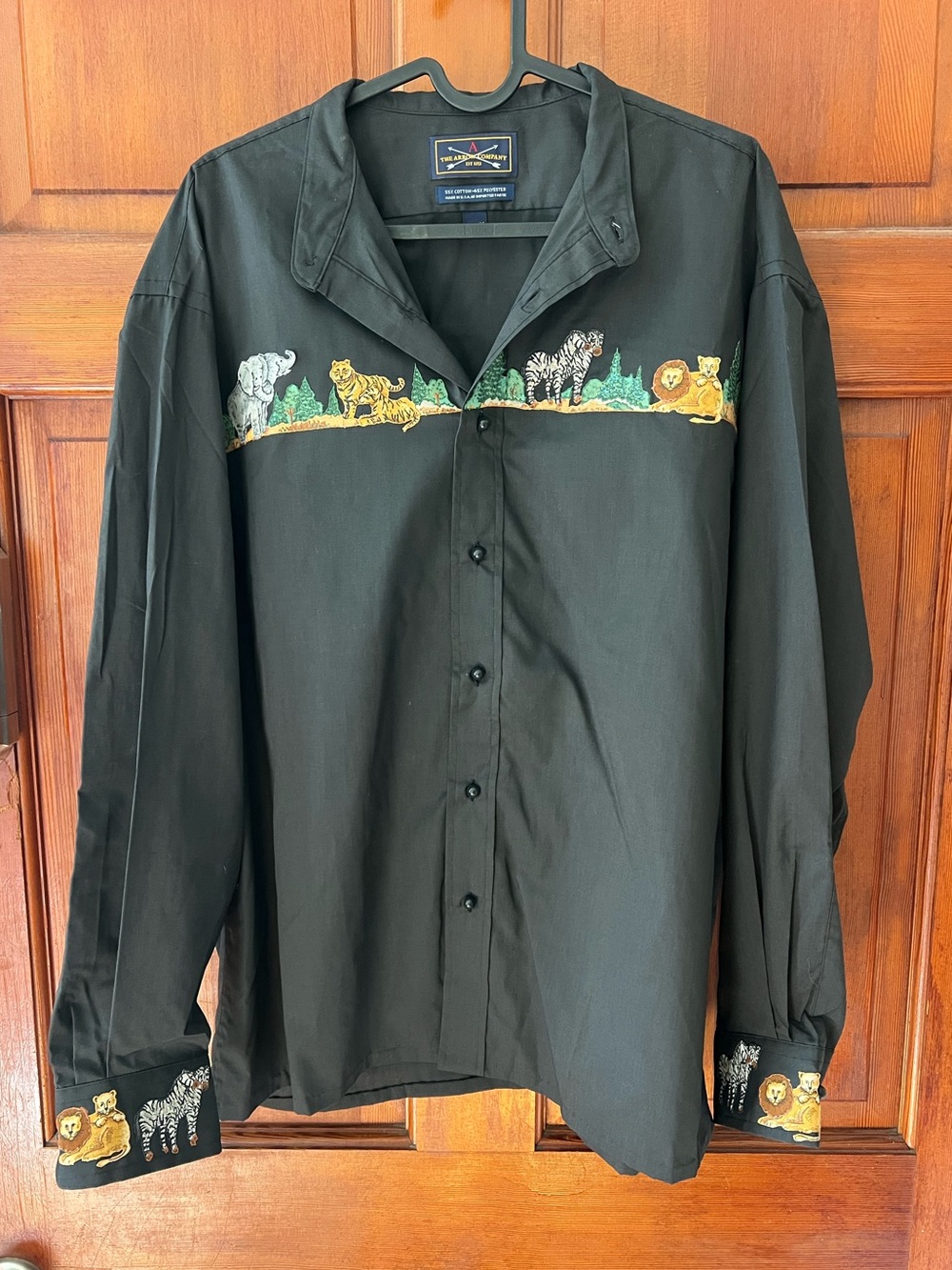 Vintage 90s Arrow Safari Animal Print Shirt XL Jungle Wildlife Novelty Button
